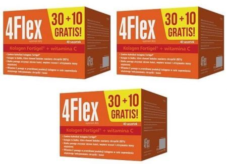 4Flex, kolagen nowej generacji + witamina C, 3 opakowania po 40 saszetek