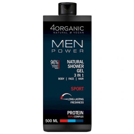 4Organic, Men Power, żel pod prysznic dla mężczyzn, Sport 3w1, 500ml