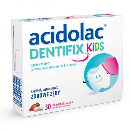Acidolac Dentifix Kids, smak truskawkowy, dla dzieci po 3 roku życia, 30 tabletek do ssania KRÓTKA DATA 08/2022