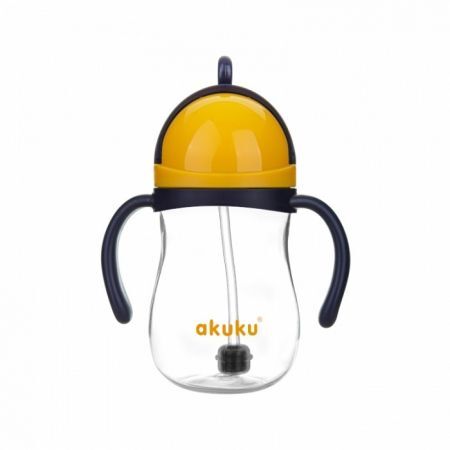 Akuku, bidon ze słomką i odważnikiem, Blue/Yellow, A0165, po 9 miesiącu, 280ml
