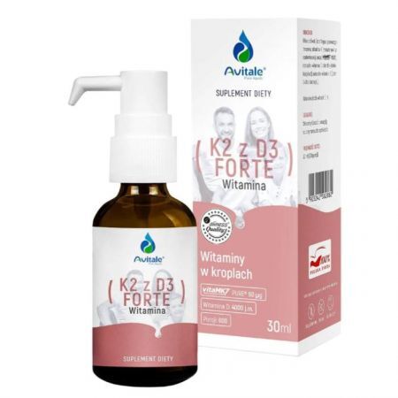 Aliness, Avitale Witamina K2 + D3 Forte, witamina K MK7 50 µg + witamina D3 4000 IU, krople, 30ml