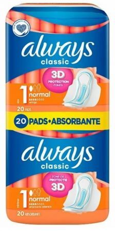 Always Classic Normal, podpaski ze skrzydełkami, 20 sztuk