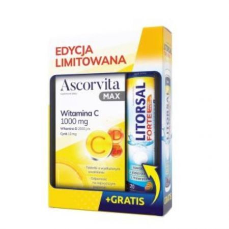 Ascorvita Max, 30 tabletek + Zdrovit Litorsal Forte, smak mango-marakuja, 20 tabletek musujących