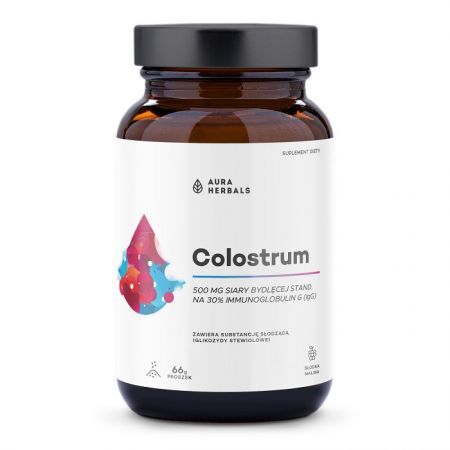 Aura Herbals, Colostrum, słodka malina, proszek, 66g