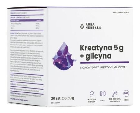 Aura Herbals, Kreatyna 5g + Glicyna, 30 saszetek