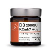 Aura Herbals, Witamina D3 2000 IU + K2mk7 + cynk + selen, 90 tabletek