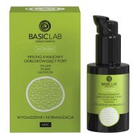 BasicLab Acidumis, Wygładzenie i Normalizacja, peeling kwasowy odblokowujący pory, 15% AHA, 2% BHA, glutation, na noc, 30ml