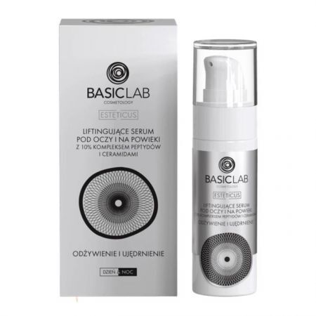BasicLab Esteticus, Odżywienie i Ujędrnienie, liftingujące serum pod oczy i na powieki z 10% kompleksem peptydów i ceramidami, 30ml