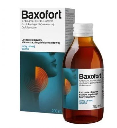 Baxofort 0,74mg/ml, roztwór do płukania gardła i jamy ustnej, 200ml