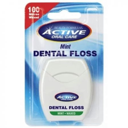 Beauty Formulas Active Oral Care, nić dentystyczna miętowa, woskowana, 100m