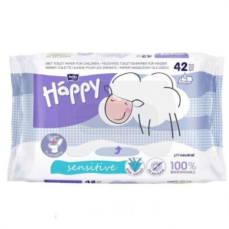 Bella Baby Happy Sensitive, papier toaletowy nawilżany, 42 sztuki