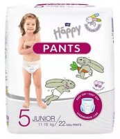 Bella Happy Pants Junior, pieluchomajtki jednorazowe, rozmiar 5, waga 11-18kg, 22 sztuki