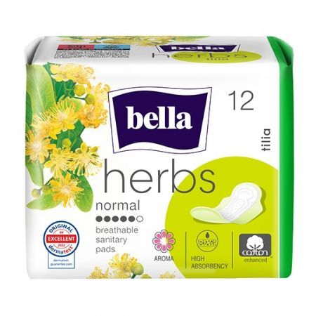 Bella Herbs, Tilia, podpaski ze skrzydełkami, z kwiatem lipy, chłonność 5/6, 12 sztuk