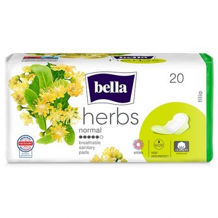 Bella Herbs, Tilia, podpaski ze skrzydełkami, z kwiatem lipy, chłonność 5/6, 20 sztuk