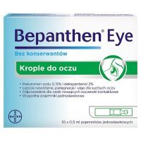 Bepanthen Eye, krople nawilżające do oczu, 10 pojemników po 0,5ml