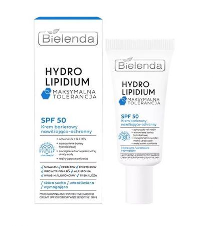 Bielenda Hydro Lipidium, krem barierowy SPF50 nawilżająco-ochronny, skóra sucha i wrażliwa, 30ml