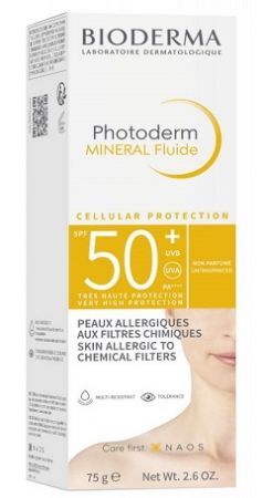 Bioderma Photoderm Mineral Fluide, fluid mineralny do skóry wrażliwej i alergicznej SPF 50+, 75g