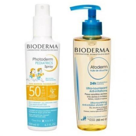Bioderma Photoderm Pediatrics Spray, ochronny spray SPF 50+, od 1 roku życia, 200ml + olejek do kąpieli i pod prysznic, 200ml
