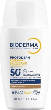 Bioderma Photoderm XDefense Ultra Fluid, ochronny ultralekki fluid SPF50+ o działaniu detoksykującym, kolor 04, 40ml