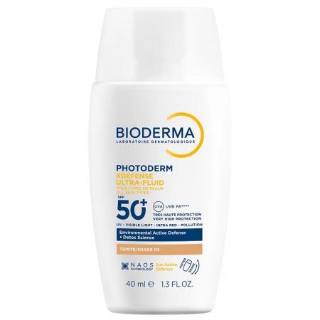 Bioderma Photoderm XDefense Ultra Fluid, ochronny ultralekki fluid SPF50+ o działaniu detoksykującym, kolor 03, 40ml