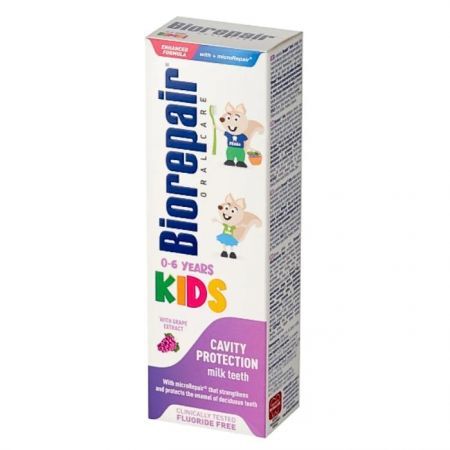 Biorepair Junior Kids, pasta do zębów mlecznych dla dzieci, 0-6 lat, winogrona, bez fluoru, 50ml