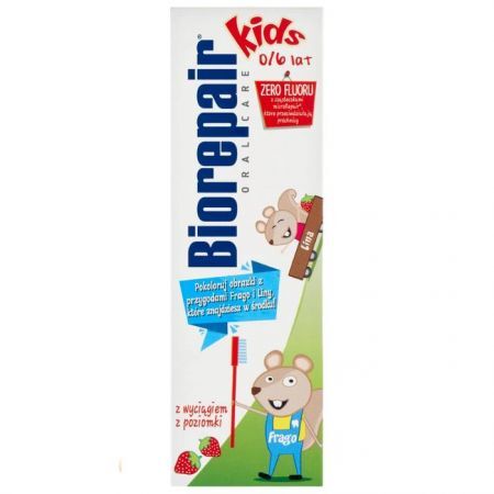 Biorepair Kids, pasta do zębów z wyciągiem z poziomki, 0-6 lat, bez fluoru, 50ml