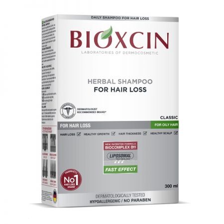 Bioxcin Classic, ziołowy szampon do włosów przetłuszczających się, osłabionych, z tendencją do wypadania, 300ml