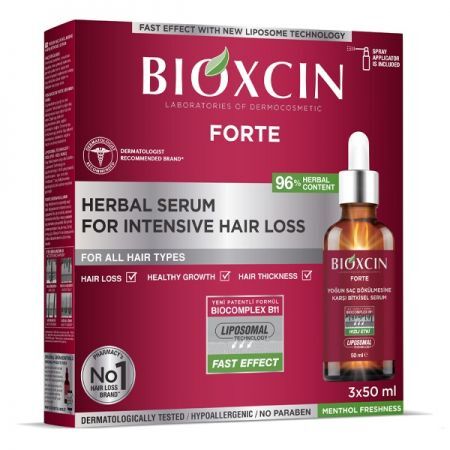 Bioxcin Forte, serum do skóry głowy przeciw silnemu wypadaniu włosów, 3 opakowania po 50ml