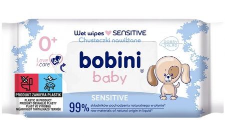Bobini Baby, chusteczk nawilżane Sensitive, rumianek i aloes, od urodzenia, 60 sztuk