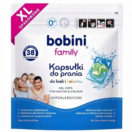 Bobini Family, kapsułki do prania do bieli i kolorów, hypoalergiczne, 38 sztuk