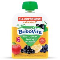 BoboVita, Dla Odporności, mus owocowy, banan z jagodami i czarną porzeczką, po 6 miesiącu, 80g