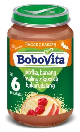 BoboVita, jabłka, banany i maliny z kleikiem kukurydzianym, po 6 miesiącu, 190g