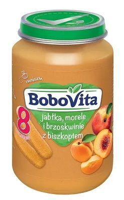 BoboVita, jabłka, morele i brzoskwinie z biszkoptem, po 8 miesiącu, 190g