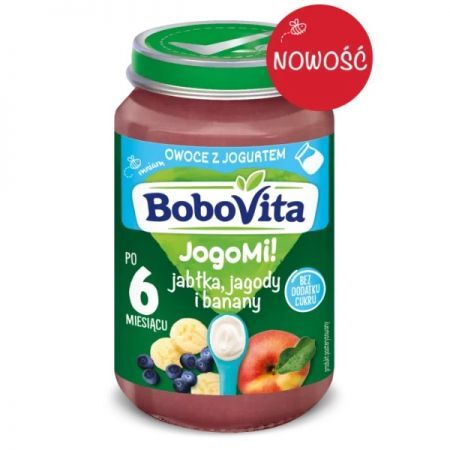 BoboVita, JogoMi!, owoce z jogurtem, jabłka, jagody i banany, po 6 miesiącu, 190g