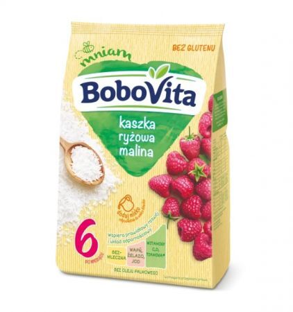 BoboVita, kaszka ryżowa, malina, bezmleczna, po 6 miesiącu, 180g