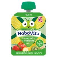 BoboVita, mus owocowy, banan i jabłko z truskawką i kiwi. po 6 miesiącu, 80g