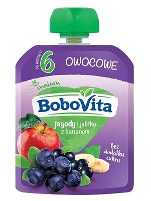 BoboVita, mus owocowy, jagody i jabłka z bananem, po 6 miesiącu, 80g