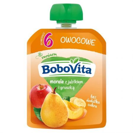 BoboVita, mus owocowy, morele z jabłkiem i gruszką, po 6 miesiącu, 80g