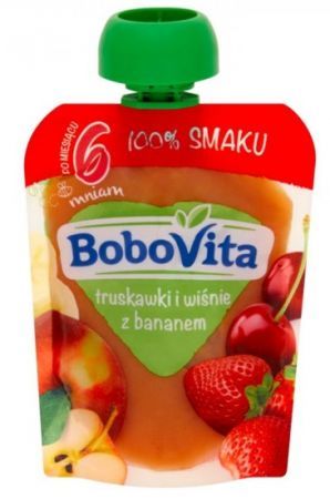 BoboVita, mus owocowy, truskawki i wiśnie z bananem, po 6 miesiącu, 80g