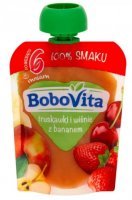 BoboVita, mus owocowy, truskawki i wiśnie z bananem, po 6 miesiącu, 80g