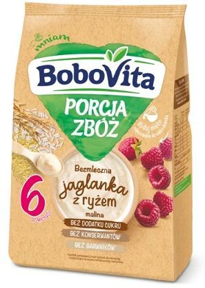 BoboVita Porcja Zbóż, bezmleczna jaglanka z ryżem, malina, po 6 miesiącu, 170g