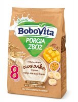 BoboVita Porcja Zbóż, delikatna mleczna owsianka z ryżem, mango, marakuja, banan, bez cukru, po 8 miesiącu, 210g
