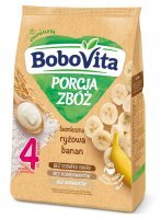 BoboVita Porcja Zbóż, Pierwsza Łyżeczka, kaszka bezmleczna ryżowa, banan, po 4 miesiącu, 170g