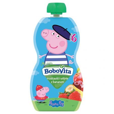 BoboVita, Świnka Peppa, mus owocowy, truskawki i wiśnie z bananem, po 6 miesiącu, 100g