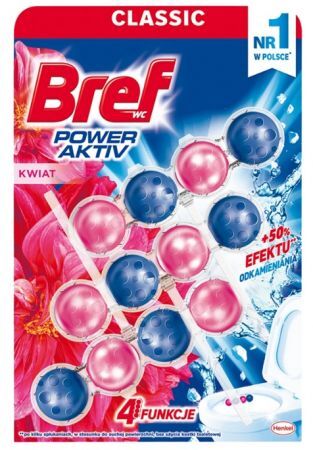 Bref WC Power Activ Classic, zawieszka toaletowa, Flower, 3x50g
