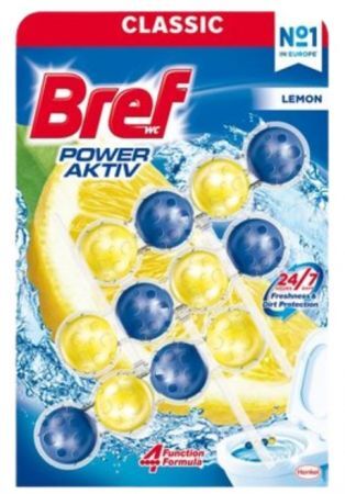 Bref WC Power Activ Classic, zawieszka toaletowa, Lemon, 3x50g