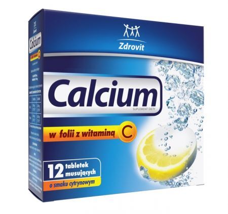 Calcium w folii z witaminą C, smak cytrynowy, 12 tabletek musujących