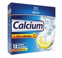 Calcium w folii z witaminą C, smak cytrynowy, 12 tabletek musujących