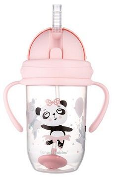 Canpol, kubek ze składaną rurką silikonową, z odważnikiem, Exotic Animals, pink, po 6 miesiącu, 56/606, 270ml