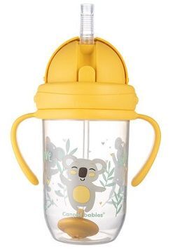 Canpol, kubek ze składaną rurką silikonową, z odważnikiem, Exotic Animals, yellow, po 6 miesiącu, 56/606, 270ml